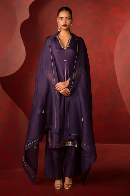 Ekaya Banaras Navy Handwoven Silk Kurta Set 