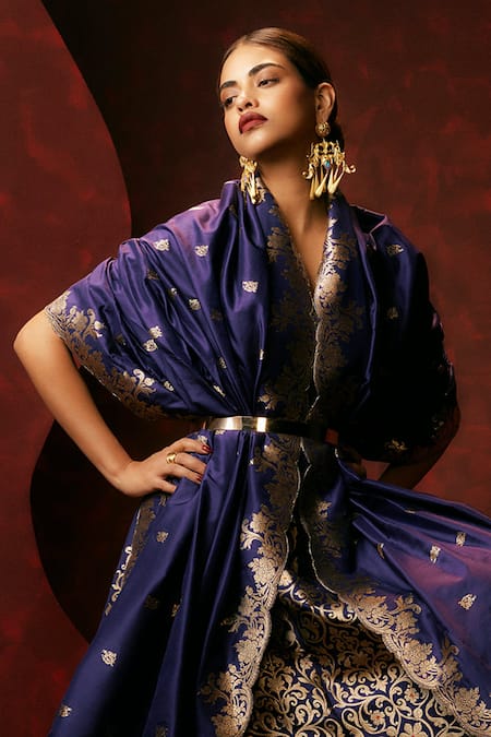 Ekaya Banaras Purple Silk Embroidery Amethyst Handwoven Lehenga Set Online at Aza Fashions Ekaya Banaras_Purple Silk Embroidery Amethyst Handwoven Lehenga Set_Online_at_Aza_Fashions