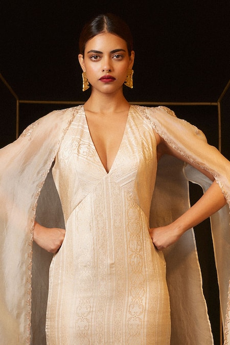 Ekaya Banaras Cutwork Emboss Ivory Kurta Set 