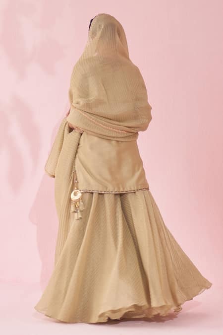 Shop Studio Bagechaa Green Chanderi, Organza Embroidery Round Neck Gehna Sharara Set at Aza Fashions Shop_Studio Bagechaa_Green Chanderi, Organza Embroidery Round Neck Gehna Sharara Set _at_Aza_Fashions