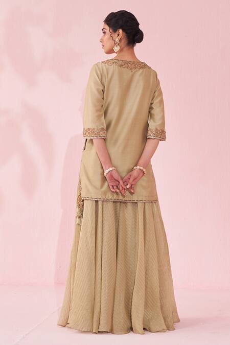 Buy Studio Bagechaa Green Chanderi, Organza Embroidery Round Neck Gehna Sharara Set Online at Aza Fashions Buy_Studio Bagechaa_Green Chanderi, Organza Embroidery Round Neck Gehna Sharara Set _Online_at_Aza_Fashions
