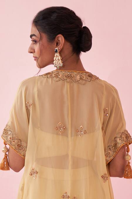 Studio Bagechaa Yellow Georgette, Kota Doria Zari, Embroidery Scoop Neck Guldana Cape Set Online at Aza Fashions Studio Bagechaa_Yellow Georgette, Kota Doria Zari, Embroidery Scoop Neck Guldana Cape Set _Online_at_Aza_Fashions