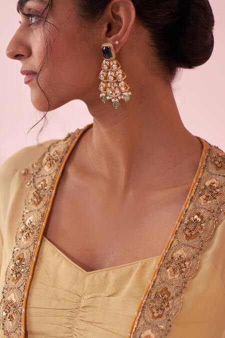 Studio Bagechaa Yellow Georgette, Kota Doria Zari, Embroidery Scoop Neck Guldana Cape Set at Aza Fashions Studio Bagechaa_Yellow Georgette, Kota Doria Zari, Embroidery Scoop Neck Guldana Cape Set _at_Aza_Fashions