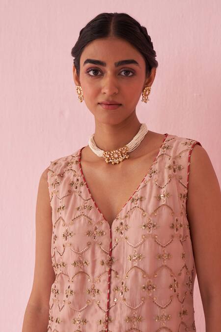 Buy Studio Bagechaa Blush Organza Embroidery V-neck Pink Sharara Set Online at Aza Fashions Buy_Studio Bagechaa_Blush Organza Embroidery V-neck Pink Sharara Set _Online_at_Aza_Fashions