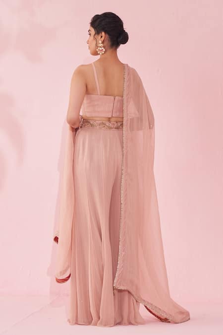 Studio Bagechaa Blush Georgette Zari, Embroidery Scoop Neck Pink Sharara Set Online at Aza Fashions Studio Bagechaa_Blush Georgette Zari, Embroidery Scoop Neck Pink Sharara Set _Online_at_Aza_Fashions