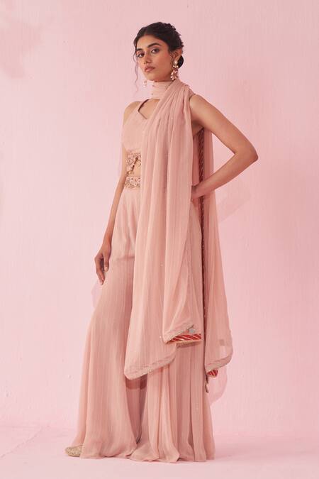 Shop Studio Bagechaa Blush Georgette Zari, Embroidery Scoop Neck Pink Sharara Set Online at Aza Fashions Shop_Studio Bagechaa_Blush Georgette Zari, Embroidery Scoop Neck Pink Sharara Set _Online_at_Aza_Fashions