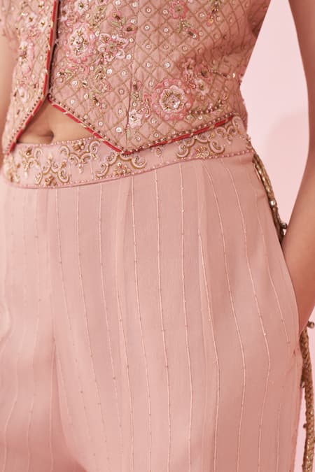 Shop Studio Bagechaa Blush Georgette Sequins, Embroidery Round Neck Pink Sharara Set Online at Aza Fashions Shop_Studio Bagechaa_Blush Georgette Sequins, Embroidery Round Neck Pink Sharara Set _Online_at_Aza_Fashions
