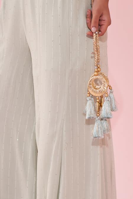 Shop_Studio Bagechaa_Pink Georgette Sequins, Embroidery Round Neck Pale Blue Sharara Set _Online_at_Aza_Fashions
