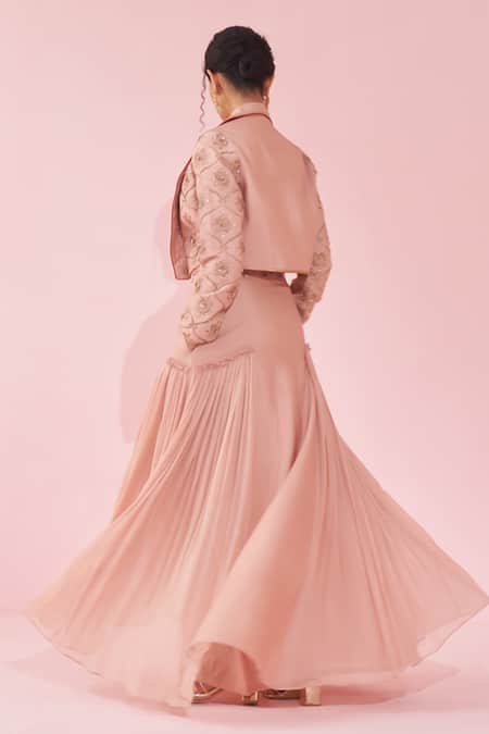 Shop_Studio Bagechaa_Blush Georgette Embroidery, Sequins Round Neck Pink Lehenga Set _at_Aza_Fashions