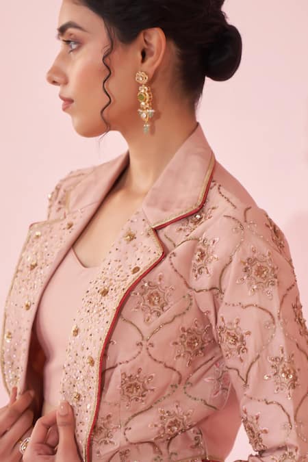 Studio Bagechaa_Blush Georgette Embroidery, Sequins Round Neck Pink Lehenga Set _Online_at_Aza_Fashions