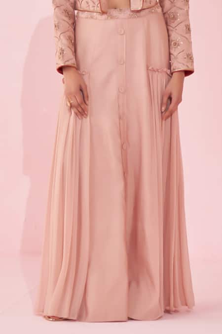 Shop_Studio Bagechaa_Blush Georgette Embroidery, Sequins Round Neck Pink Lehenga Set _Online_at_Aza_Fashions