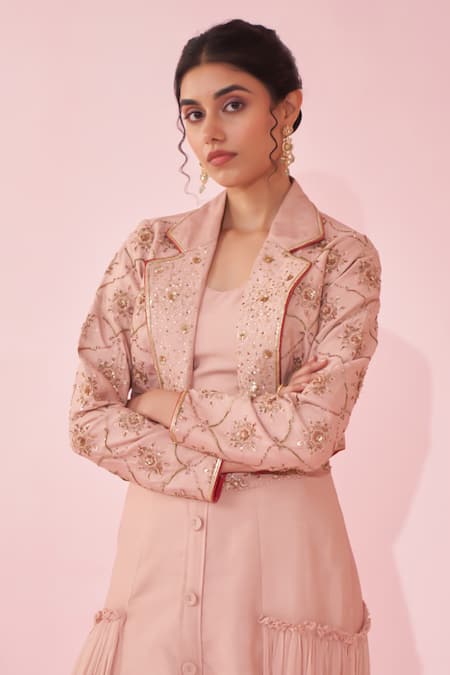 Studio Bagechaa_Blush Georgette Embroidery, Sequins Round Neck Pink Lehenga Set _at_Aza_Fashions