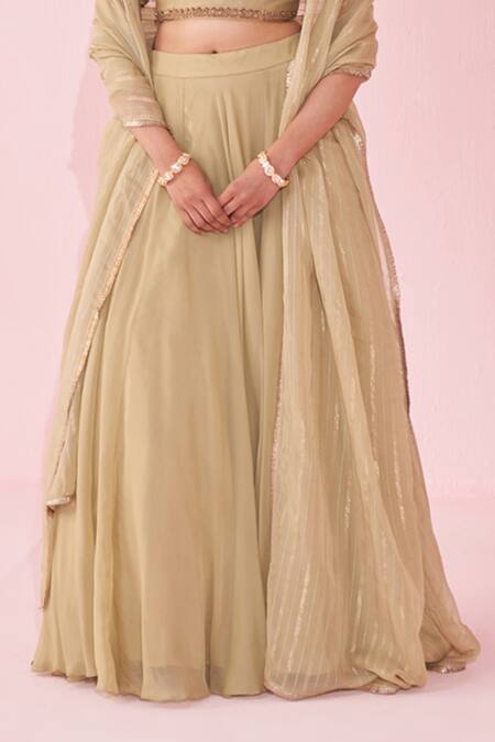 Shop_Studio Bagechaa_Green Chanderi, Organza Embroidery, Zari Round Neck Gulkand Lehenga Set _Online_at_Aza_Fashions