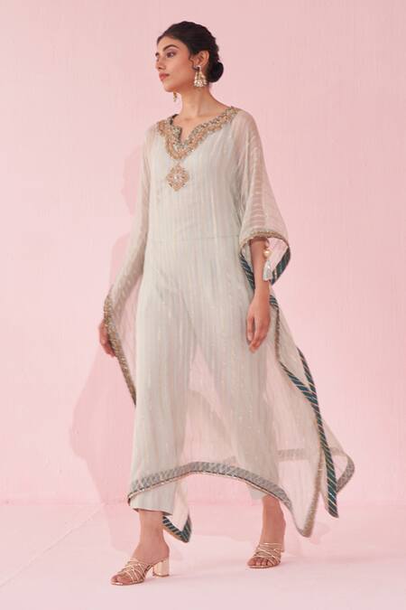 Buy_Studio Bagechaa_Pink Organza, Cotton Embroidery Round Neck Gulzaar Kaftan Set _Online_at_Aza_Fashions