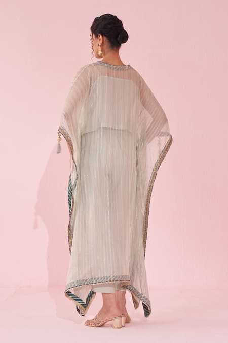 Shop_Studio Bagechaa_Pink Organza, Cotton Embroidery Round Neck Gulzaar Kaftan Set _at_Aza_Fashions