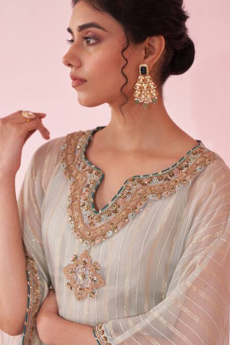 Shop_Studio Bagechaa_Pink Organza, Cotton Embroidery Round Neck Gulzaar Kaftan Set 