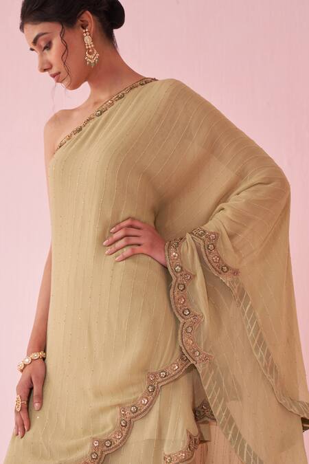 Studio Bagechaa_Green Georgette, Organza Zari, Embroidery, Sequins Gulbano Sharara Set _at_Aza_Fashions