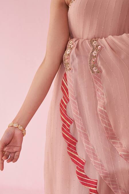 Buy_Studio Bagechaa_Blush Georgette, Organza Embroidery, Sequins Off-shoulder Pink Sharara Set _Online_at_Aza_Fashions