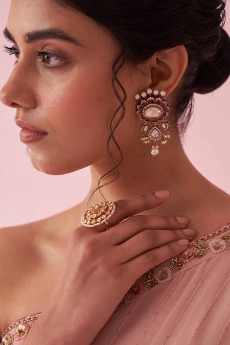 Studio Bagechaa_Blush Georgette, Organza Embroidery, Sequins Off-shoulder Pink Sharara Set _at_Aza_Fashions