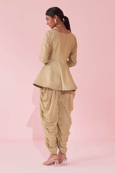 Shop_Studio Bagechaa_Green Beads, Tassels V-neck Gulnaz Peplum Kurta Set _at_Aza_Fashions