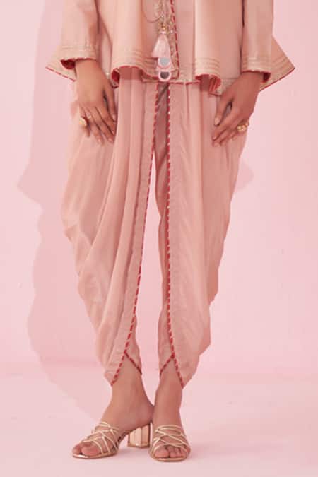 Buy_Studio Bagechaa_Blush Silk Embroidery V-neck Pink Peplum Kurta Set _Online_at_Aza_Fashions