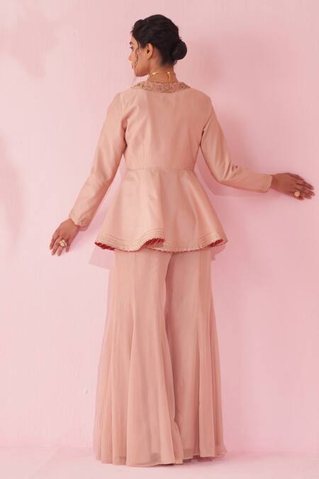Shop_Studio Bagechaa_Blush Tassels, Embroidery V-neck Pink Sharara Set _at_Aza_Fashions