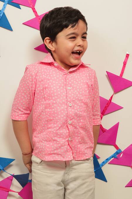 Tiny Colour_Pink Cotton Floral Print Comfort Fit Shirt _Online_at_Aza_Fashions