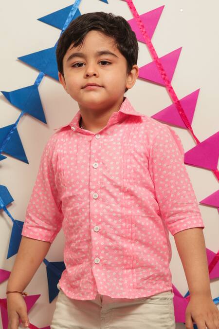 Buy_Tiny Colour_Pink Cotton Floral Print Comfort Fit Shirt _Online_at_Aza_Fashions