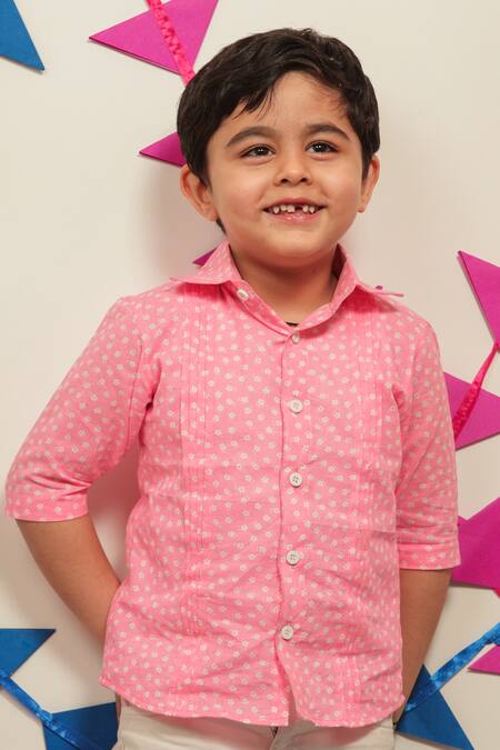 Shop_Tiny Colour_Pink Cotton Floral Print Comfort Fit Shirt _Online_at_Aza_Fashions