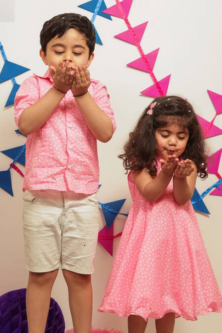 Shop_Tiny Colour_Pink Cotton Floral Printed Dress _Online_at_Aza_Fashions