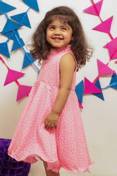 Tiny Colour_Pink Cotton Floral Printed Dress _at_Aza_Fashions