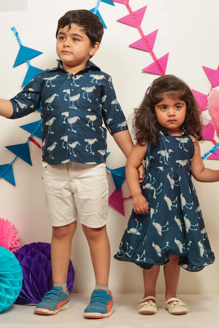 Buy_Tiny Colour_Blue Cotton Indigo Printed Shirt _Online_at_Aza_Fashions