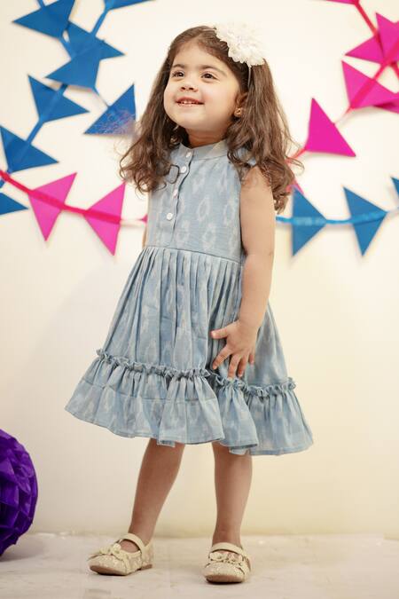 Tiny Colour_Blue Cotton Ruffles Livid Frock With _Online_at_Aza_Fashions