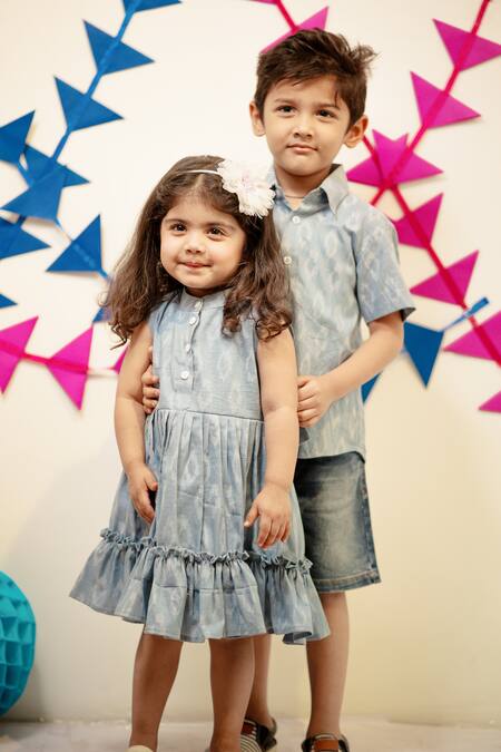 Shop_Tiny Colour_Blue Cotton Ruffles Livid Frock With _Online_at_Aza_Fashions