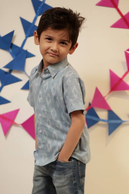 Tiny Colour_Blush Cotton Designer Grey Kids Shirt _Online_at_Aza_Fashions