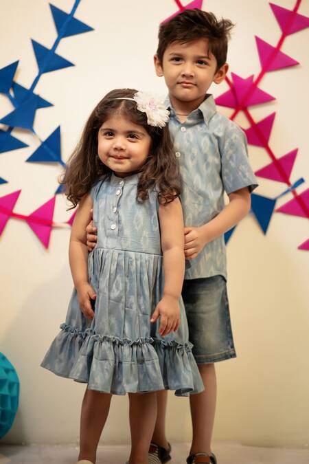 Shop_Tiny Colour_Blush Cotton Designer Grey Kids Shirt _Online_at_Aza_Fashions