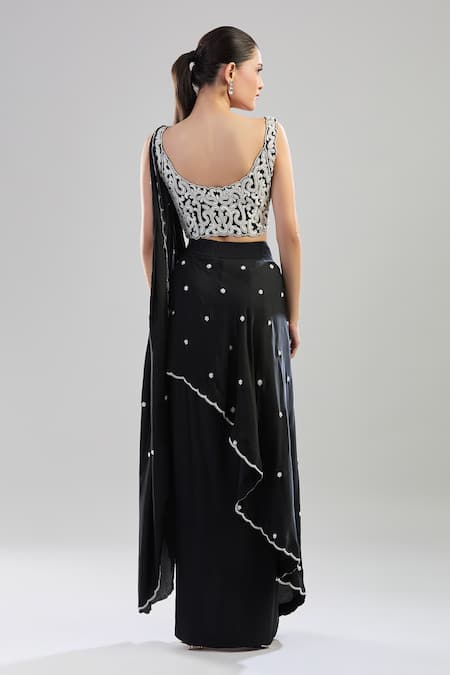 Aariyana Couture Pearl Embroidered Draped Skirt Set 