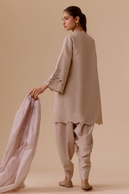 Shop_Bunka_Beige Kota Doria Lace Dupatta_at_Aza_Fashions