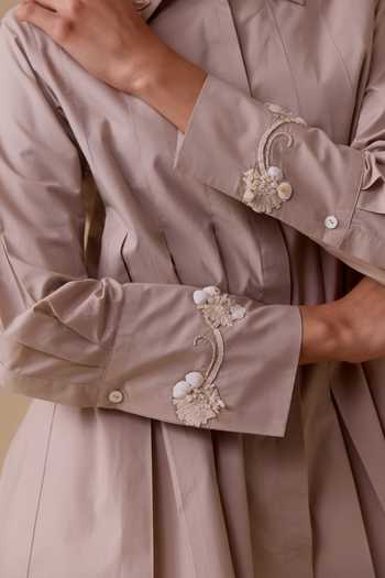 Shop_Bunka_Pink Cotton Embroidery Collared Poplin Shirt _Online_at_Aza_Fashions