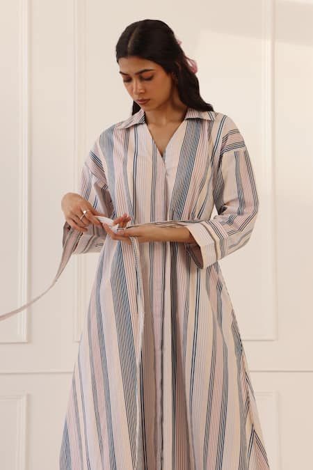 Banera Striped Designer Midi Dress 