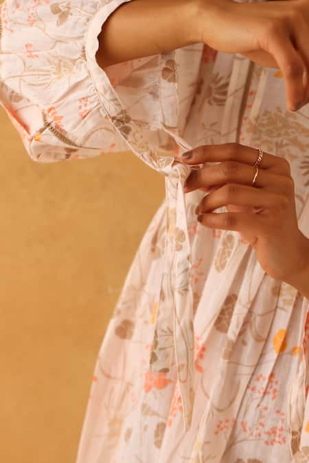 Banera_Pink Cotton Collared Floral Print Short Dress _Online_at_Aza_Fashions