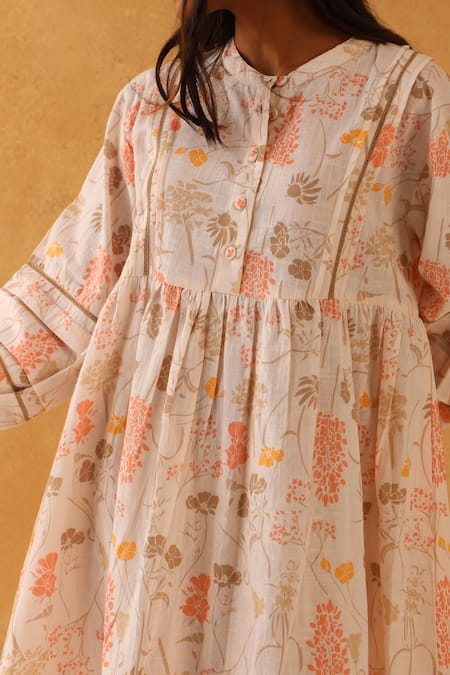 Shop_Banera_Pink Cotton Collared Floral Print Short Dress _Online_at_Aza_Fashions