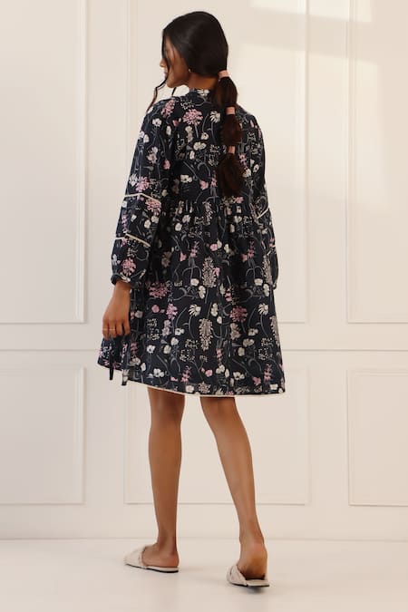 Banera Floral Print Lace Insert Dress 