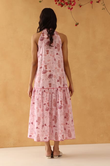 Banera Floral Print Halter Neck Midi Dress 
