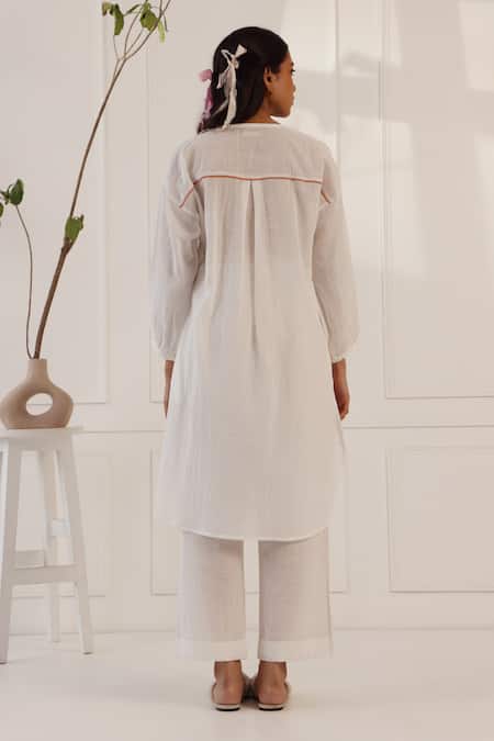 Banera Embroidered Ivory Tunic & Pant Set 
