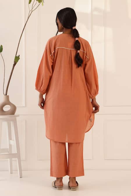 Banera Embroidered Cinnamon Kurta & Pant Set 