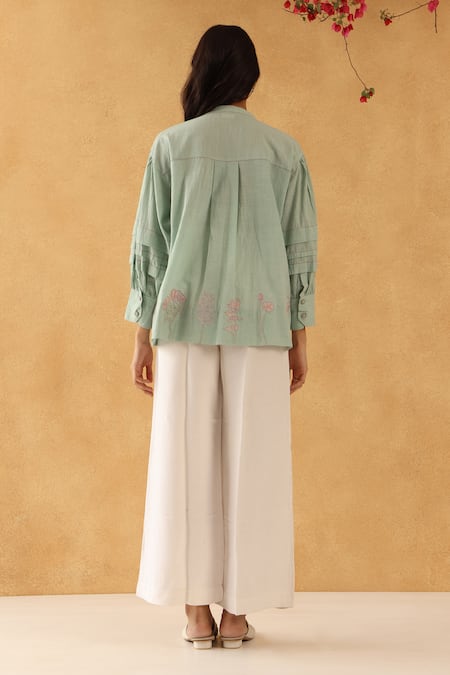 Banera Embroidered Flounce Sleeve Blossom Shirt 