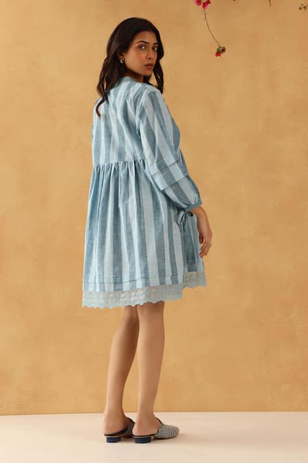 Banera Indigo Striped Flora Dress 