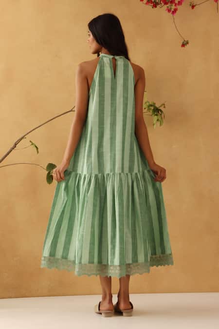 Banera Halter Neck Floral Embroidered Dress 