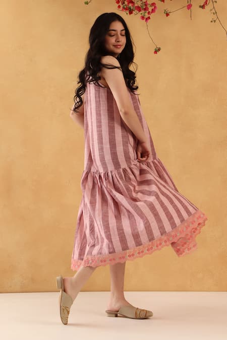 Banera Striped Halter Neck Midi Dress 